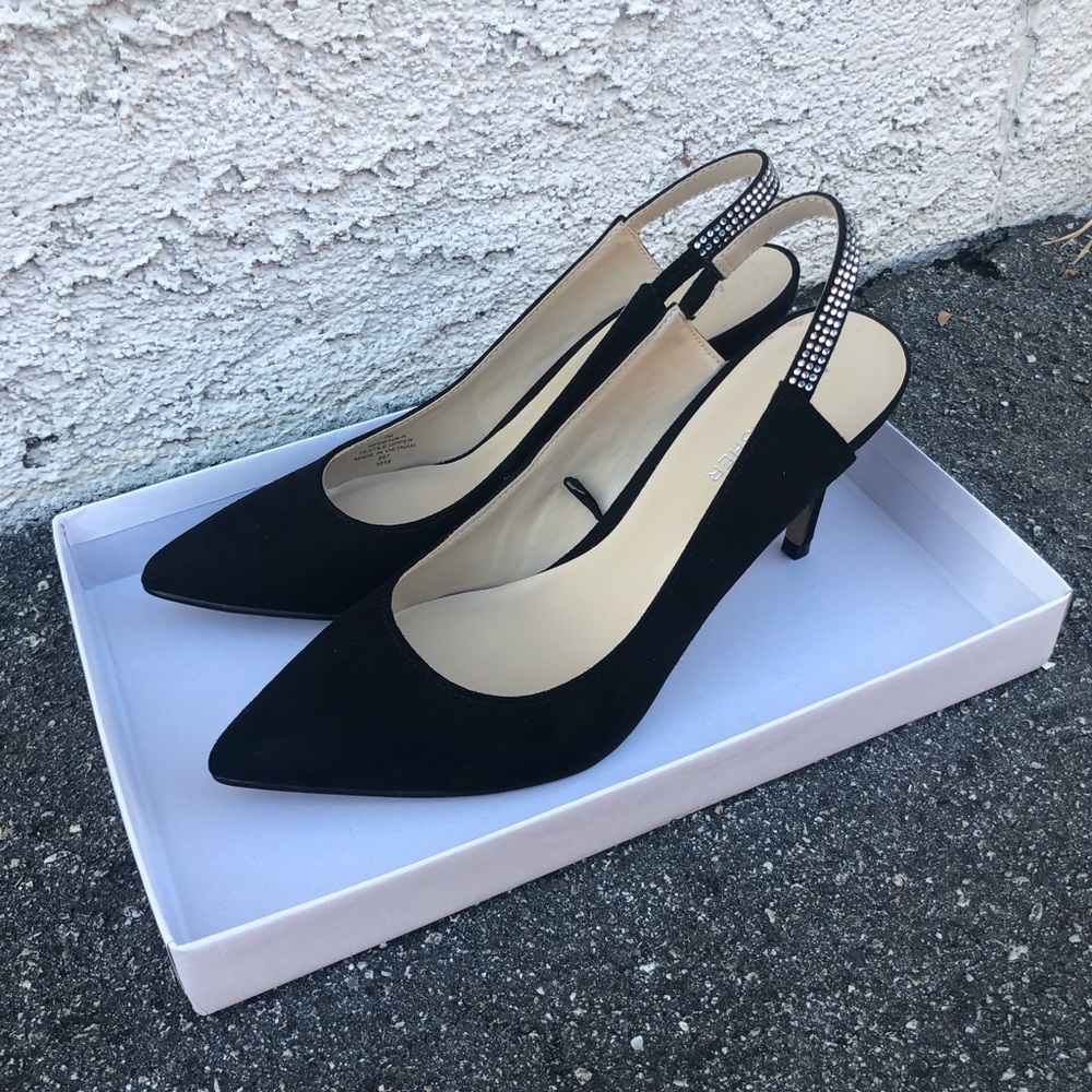 Marc Fisher Black Slingback Heels With Rhinestones